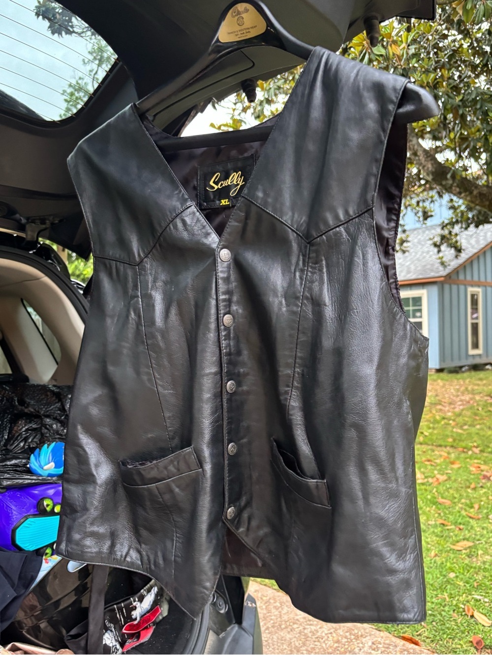 Scully Vest Mens XL Black Leather Western Button Front Lined Biker Cowboy Rodeo